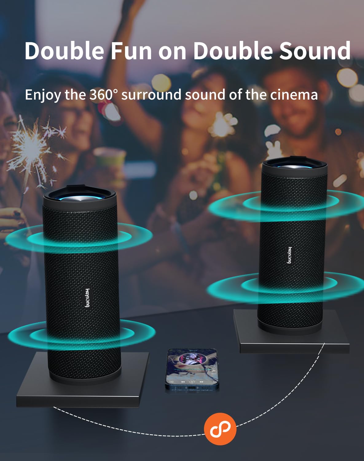 - HEYSONG Portable Bluetooth Speaker | Waterproof Outdoor Speakers | With LED Light -