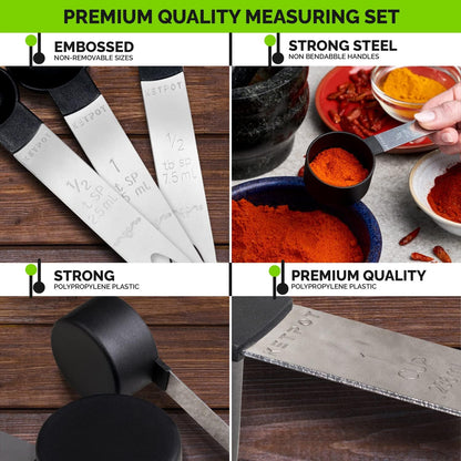 - KETPOT 9 Pcs Measuring Cups and Spoons Set | 4 Measuring Cups / 4 Measuring Spoons & 1 Leveler -