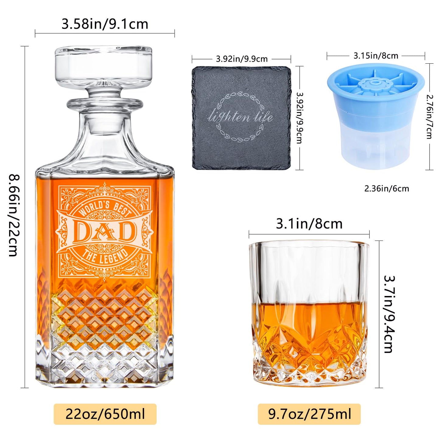 - LIGHTEN LIFE Whiskey Decanter with Glasses Set -