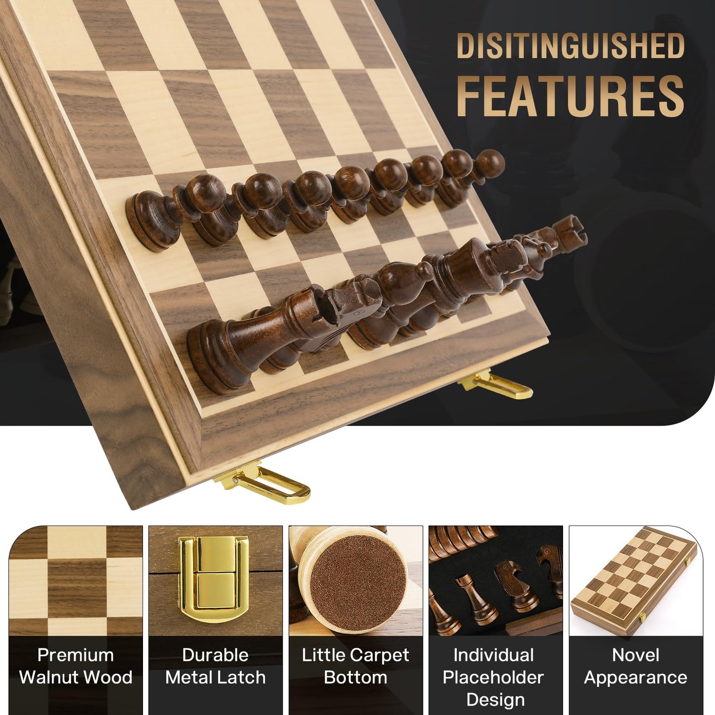 - Peradix Chess Set and Draughts Board Games | 2 in 1 Set | 39x39cm Magnetic Foldable Walnut Wooden Chess Board -