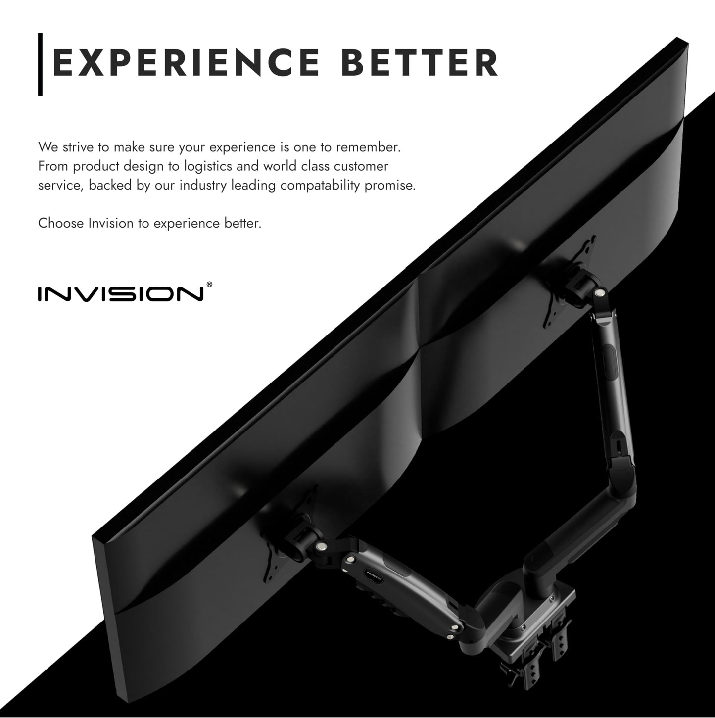- Invision Dual Monitor Arm Desk Mount for 19 to 32 Inch Screens | VESA 75 & 100mm Desk Clamp Stand | Tool Free Height Adjustment with Tilt Swivel Rotate - Increased Load Capacity from 2-9kg (MX400) -
