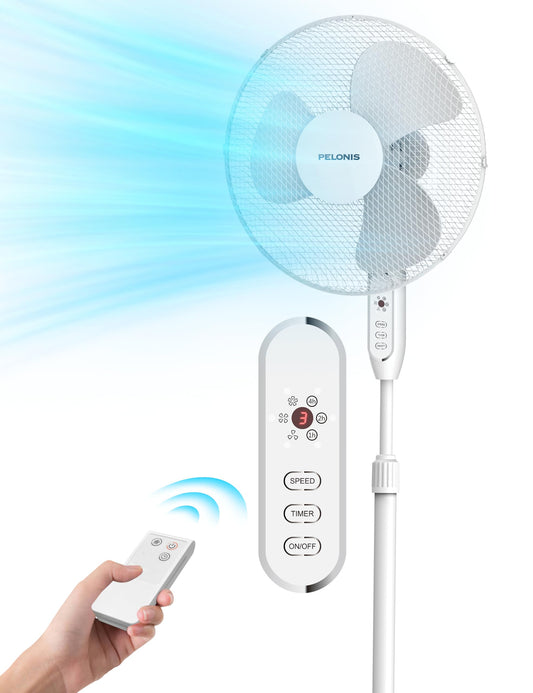 - Pelonis 16-Inch Pedestal Fan with Remote Control and LED Display | 4 Operational Modes -