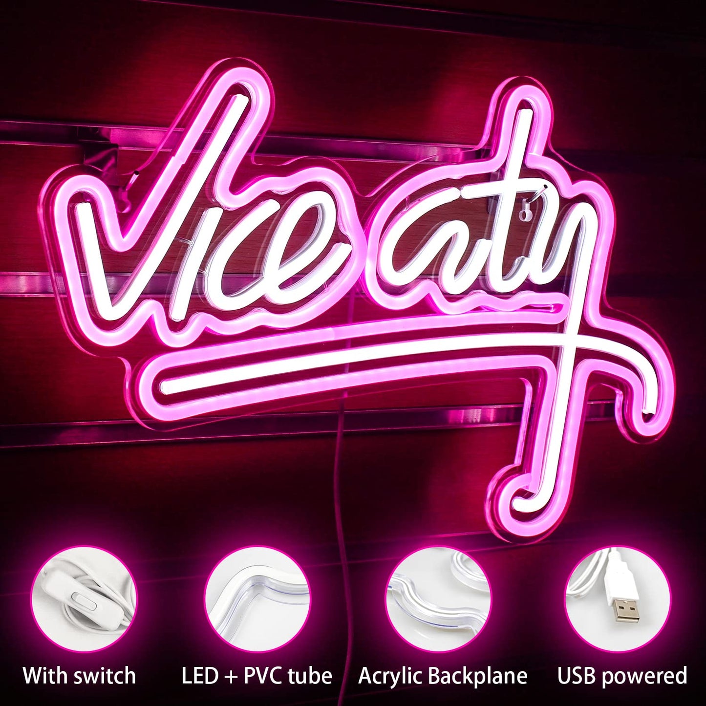 - wanxing Vice City Neon Sign Pink White Led Sign for Bedroom Wall Decor