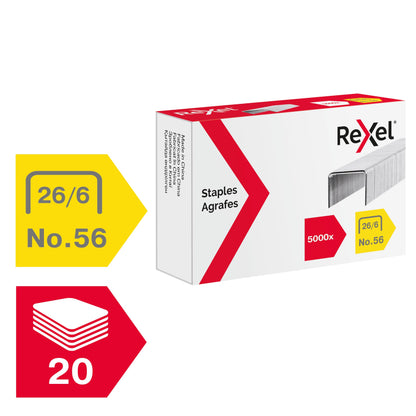 - Rexel No.56 26/6 Staples for Standard Staplers | 5000 Count (Pack of 1) -
