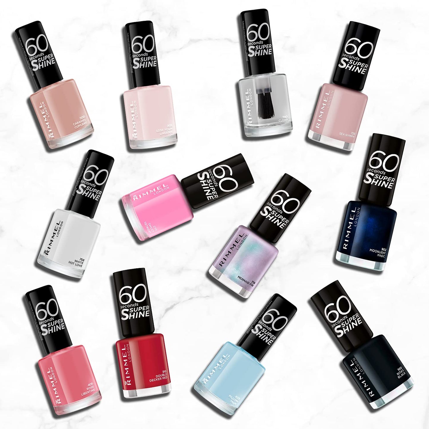 - RIMMEL LONDON | 60 Seconds Super Shine Nail Polish Set | Precise One Stroke Application | Up To 10 Days Wear | 12 Assorted Shades -