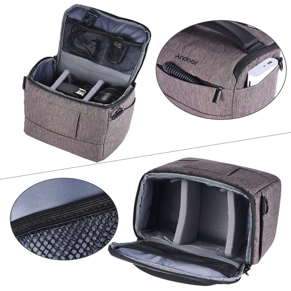 Andoer DSLR Camera Shoulder Bag, Cuboid-Shaped Portable Fashion Polyester Camera Case for Canon Nikon Sony FujiFilm Olympus Panasonic (Brown)
