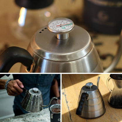 Coffee Gator Gooseneck Kettle – 1.2 Litre, Stainless-Steel Stovetop Kettles w/Precision Drip Spout & Built-in Thermometer