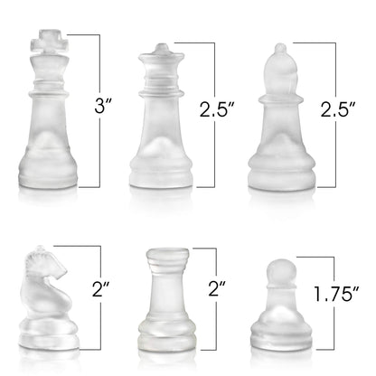 - Gamie Glass Chess Set | Elegant Design | Durable Build | Fully Functional | 32 Frosted and Clear Pieces -