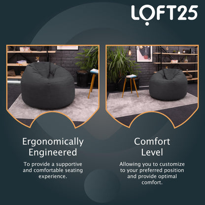 - Loft 25 Round Bean Bag Chair | Indoor Living Room Adult Gaming Beanbag | Lightweight Soft Touch Relaxing Sofa Seat -