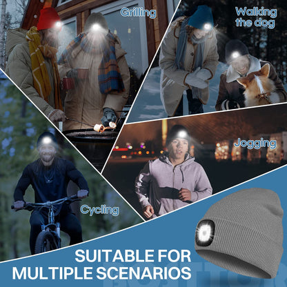 Bosttor LED Lighted Beanie Torch Hat, Knit Winter Hat for Men Dad Women, Unisex Beanie for Fishing Running Cycling, Cool Gadgets Presents Stocking Fillers Black