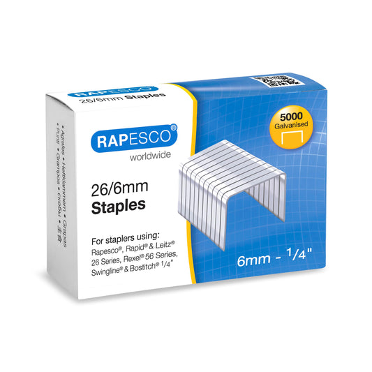 - Rapesco S11662Z3 26/6mm No.56 Galvanised Staples | Box of 5000 -