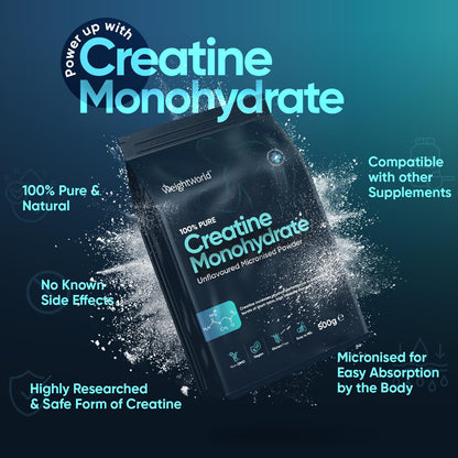 Creatine Monohydrate Powder 500g - Micronised, Unflavoured & Vegan - Pure Creatine Powder for Performance & Muscle Strength - Creatine Nutritional Supplements for Post & Pre Workout - 165 Servings