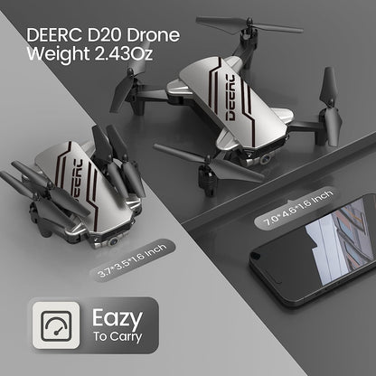 DEERC D20 Mini Drone for Kids with 720P HD FPV Camera, Foldable RC Quadcopter for Boys Girls with Altitude Hold, Headless Mode, One Key Start, Tap Fly, Speed Adjustment, 3D Flips, 2 Modular Batteries