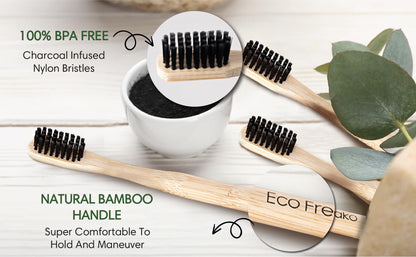 - Eco Freako Bamboo Toothbrushes | Medium Black Bristles for Adults | Natural Bamboo Toothbrush -