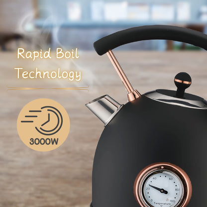 - Rasonic Classic Retro Electric Kettle | 1.8L | Stainless Steel | 3KW Fast Quiet Boiling | Matt Finish Black and Rose Gold -