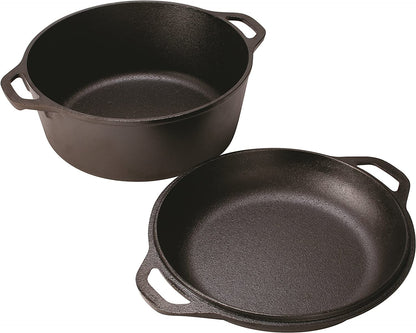 - Lodge L8DD3 4.73 litre / 5 quart Pre-Seasoned Cast Iron Double Dutch Oven -
