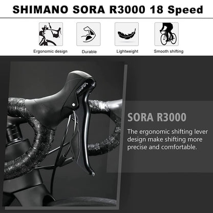 - KABON Carbon Gravel Road Bike | T800 Carbon Fiber Frame | 700C Road Bike | Shimano Sora 18 Speeds Drivetrain -