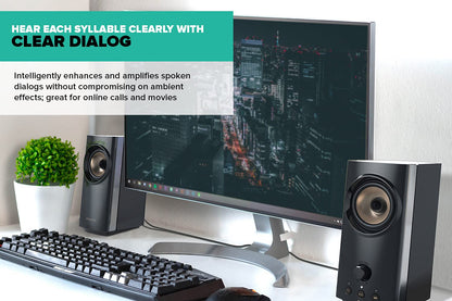 CREATIVE T60 2.0 Compact Hi-Fi Desktop Speakers with Clear Dialog and Surround by Sound Blaster, SmartComms Kit, USB-C Audio, Mic and Headset Ports, Bluetooth 5.0