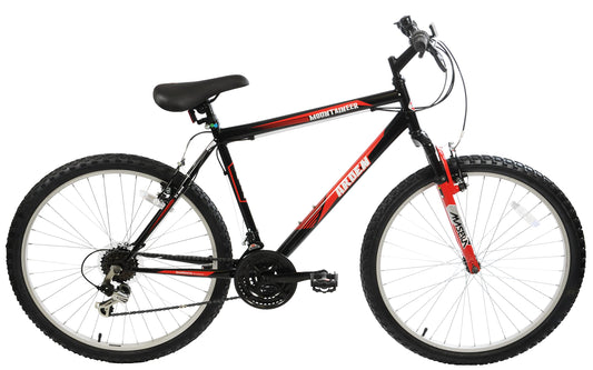 Arden Mountaineer 26" Wheel Front Suspension 16" Frame 21 Speed Mens Mountain Bike Black Red