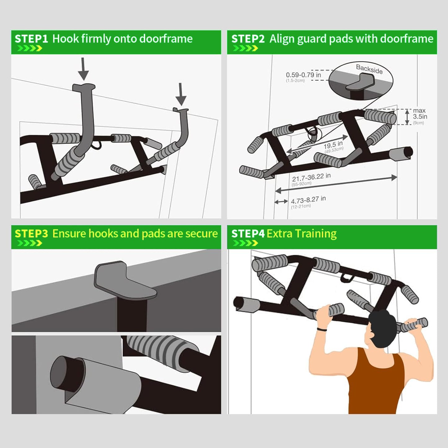 - Pull Up Bar For Doorway | Pull up bar With Enhanced Smart Hook Angled Grip -