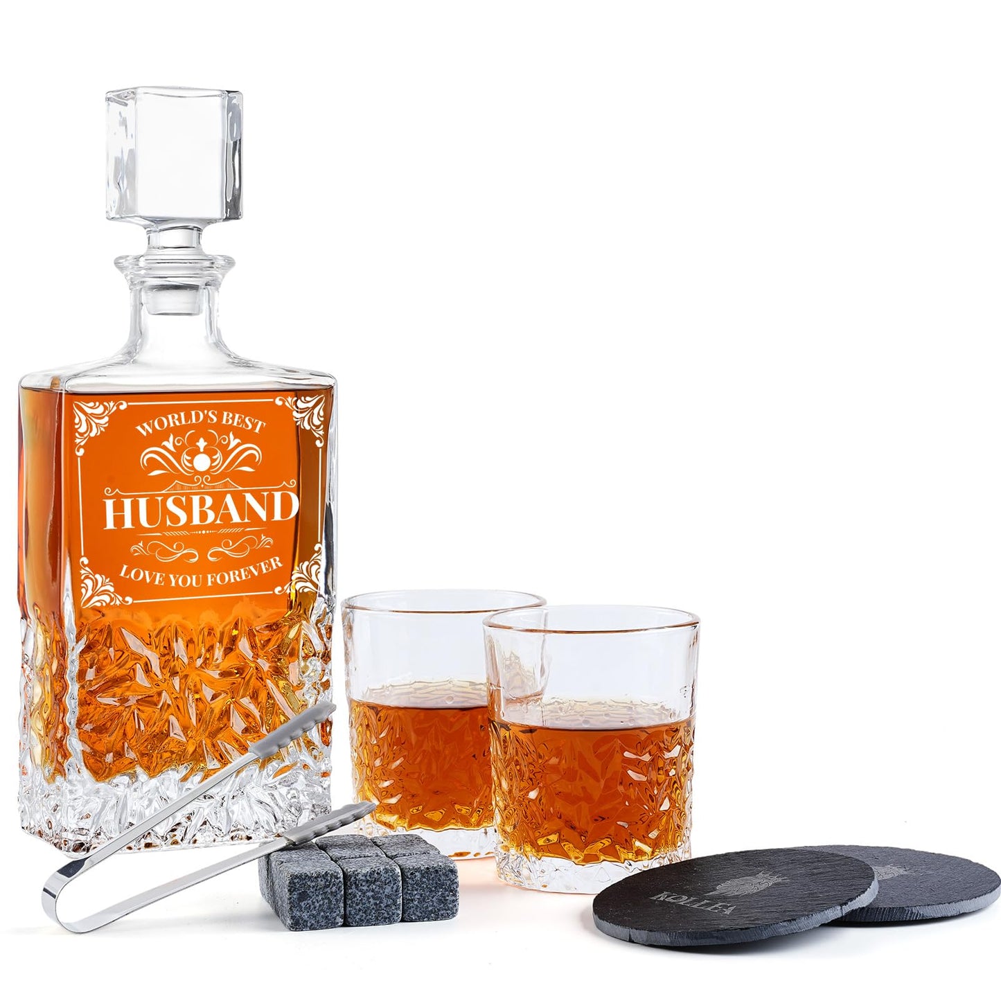 - Gift for Husband From Wife | Kollea Whiskey Decanter Set With Glasses & Whiskey Stones -