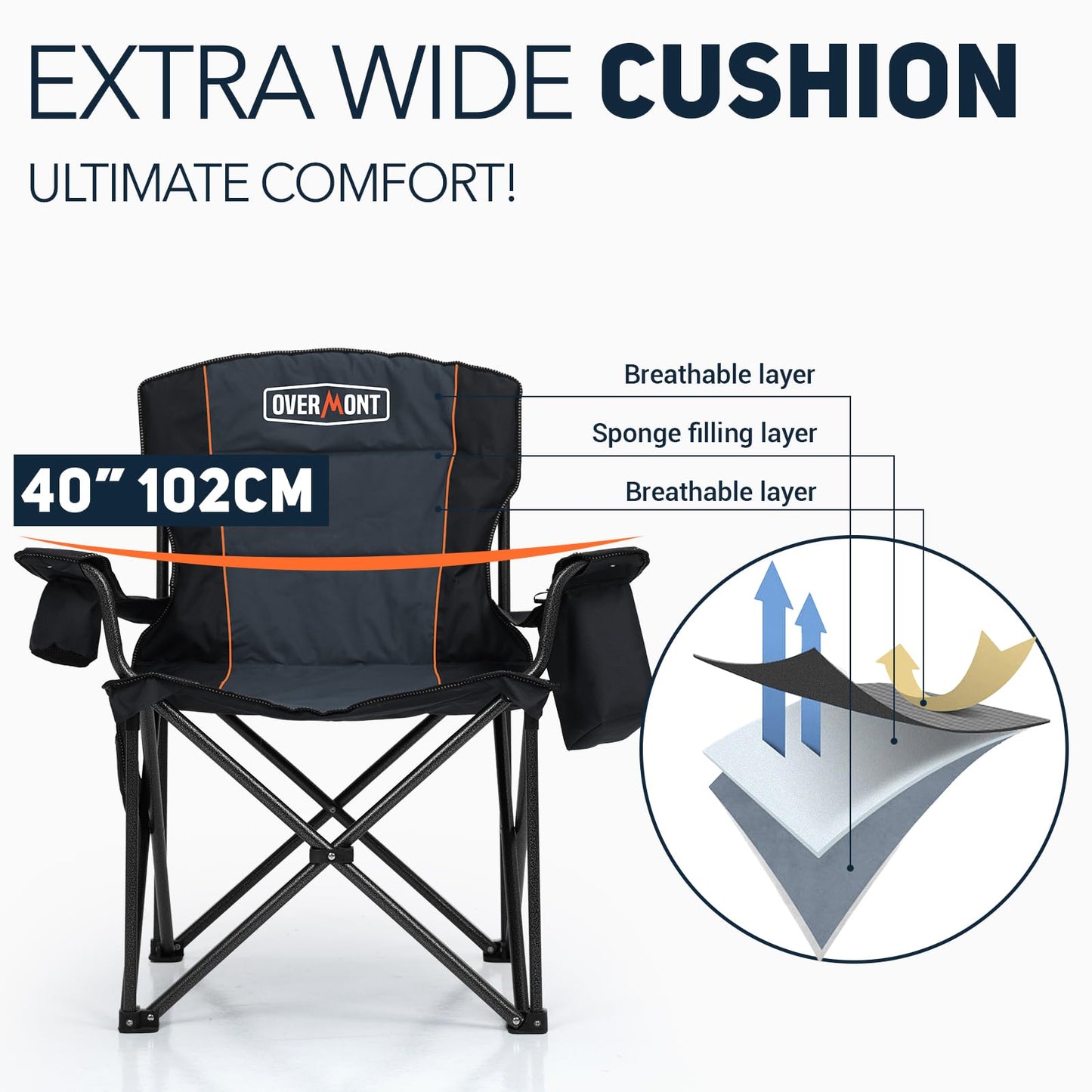 - OVERMONT Oversized Camping Folding Chair | Side Pocket & Carry Bag -