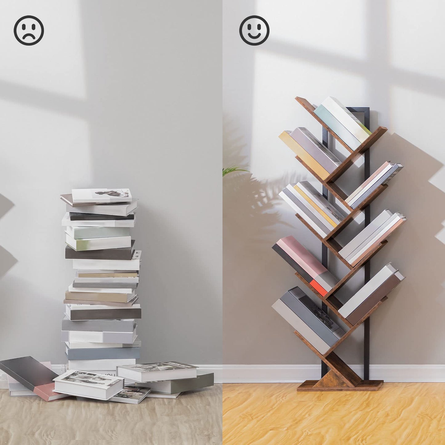 - HOOBRO Tree Bookshelf Tall, 9-Tier Floor Standing Book Shelf -