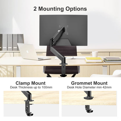 - Suptek | Single Monitor Arm | Gas Spring | Monitor Arm Desk Mount for 17-27 inch Monitors up to 6kg -
