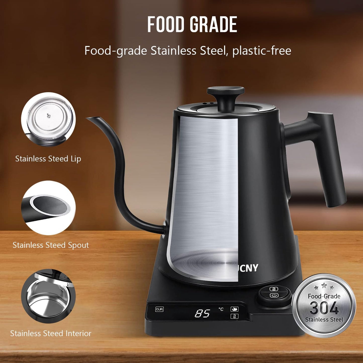 - TEEUCNY Gooseneck Electric Kettle | Pour Over Kettle for Coffee and Tea |  Stainless Steel | Quick Heat | 1L -