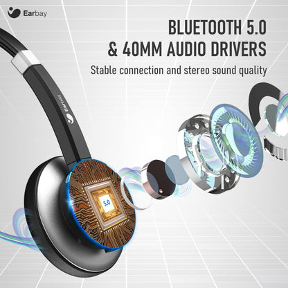 - Earbay Bluetooth Headset | Wireless Headset with Mic Noise Canceling | Stereo PC Headphones with Microphone Mute -