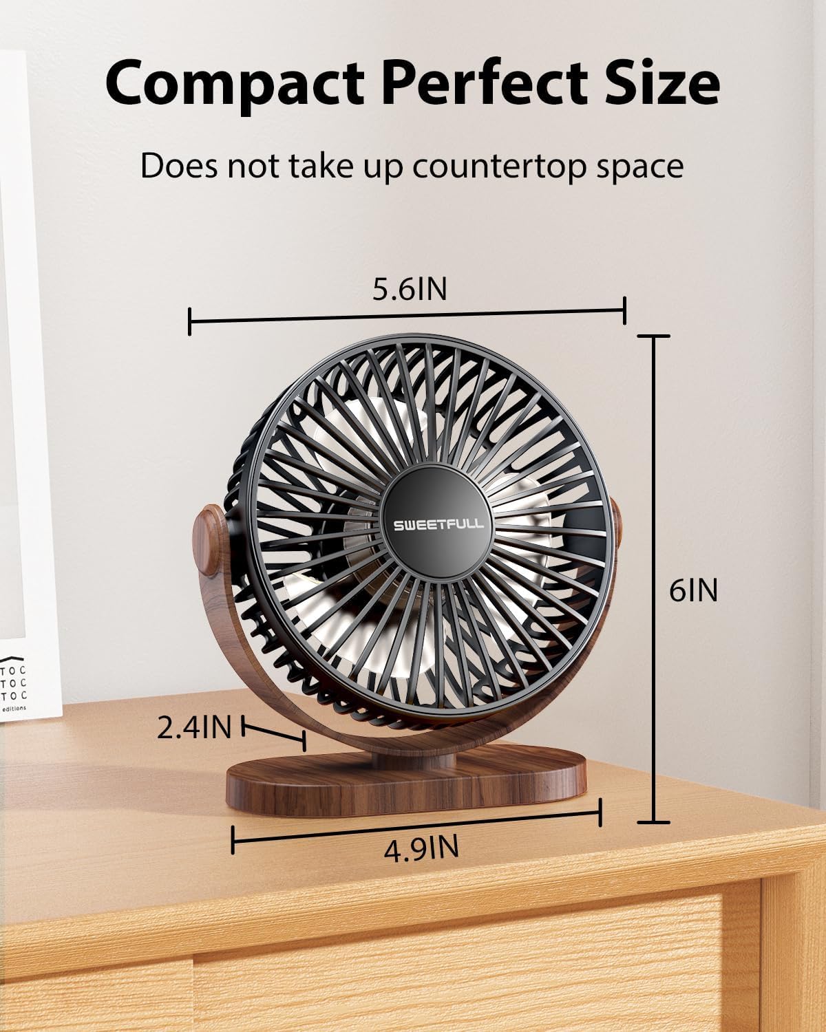 - SWEETFULL Desk Fan | Small USB Desk Fan | 3 Speeds | Portable Personal Desktop Fan | Black -