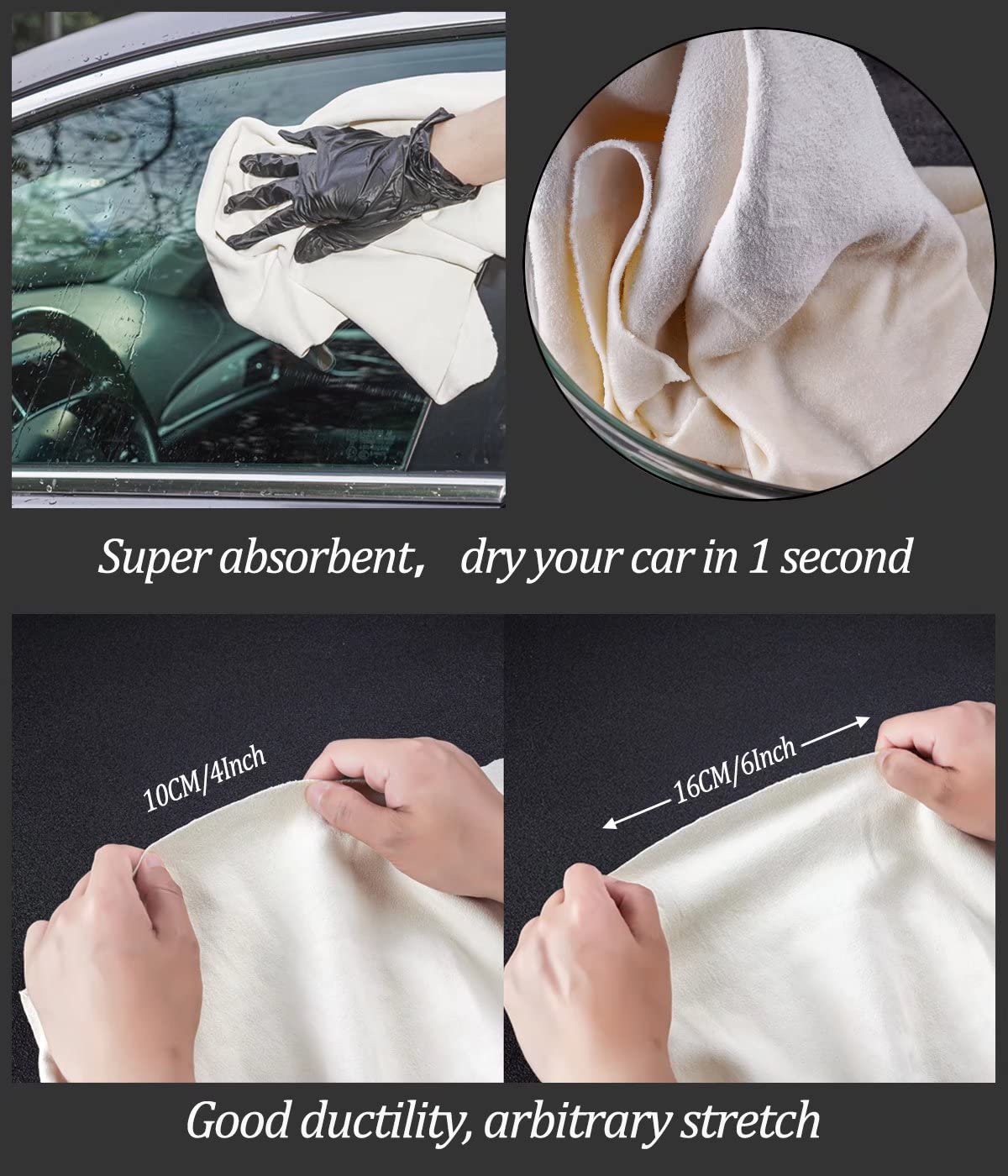 - lesasas Chamois Leathers For Cars | Large Car Drying Towel | 60 x 40 cm -