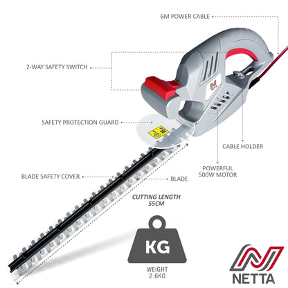 - NETTA Hedge Trimmer and Cutter | 500W | 500mm Diamond Cutting Blade -