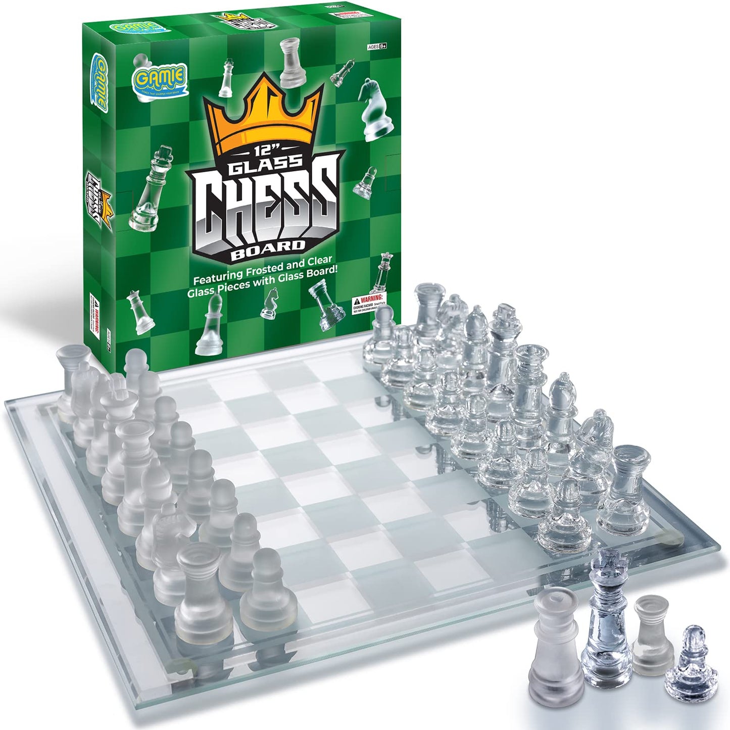- Gamie Glass Chess Set | Elegant Design | Durable Build | Fully Functional | 32 Frosted and Clear Pieces -