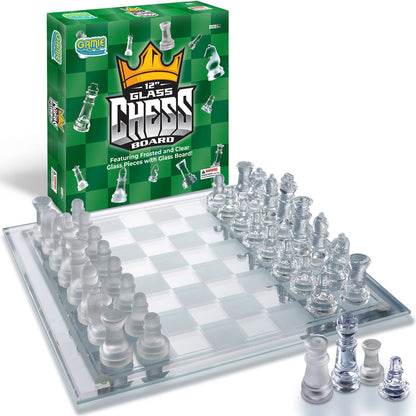 - Gamie Glass Chess Set | Elegant Design | Durable Build | Fully Functional | 32 Frosted and Clear Pieces -