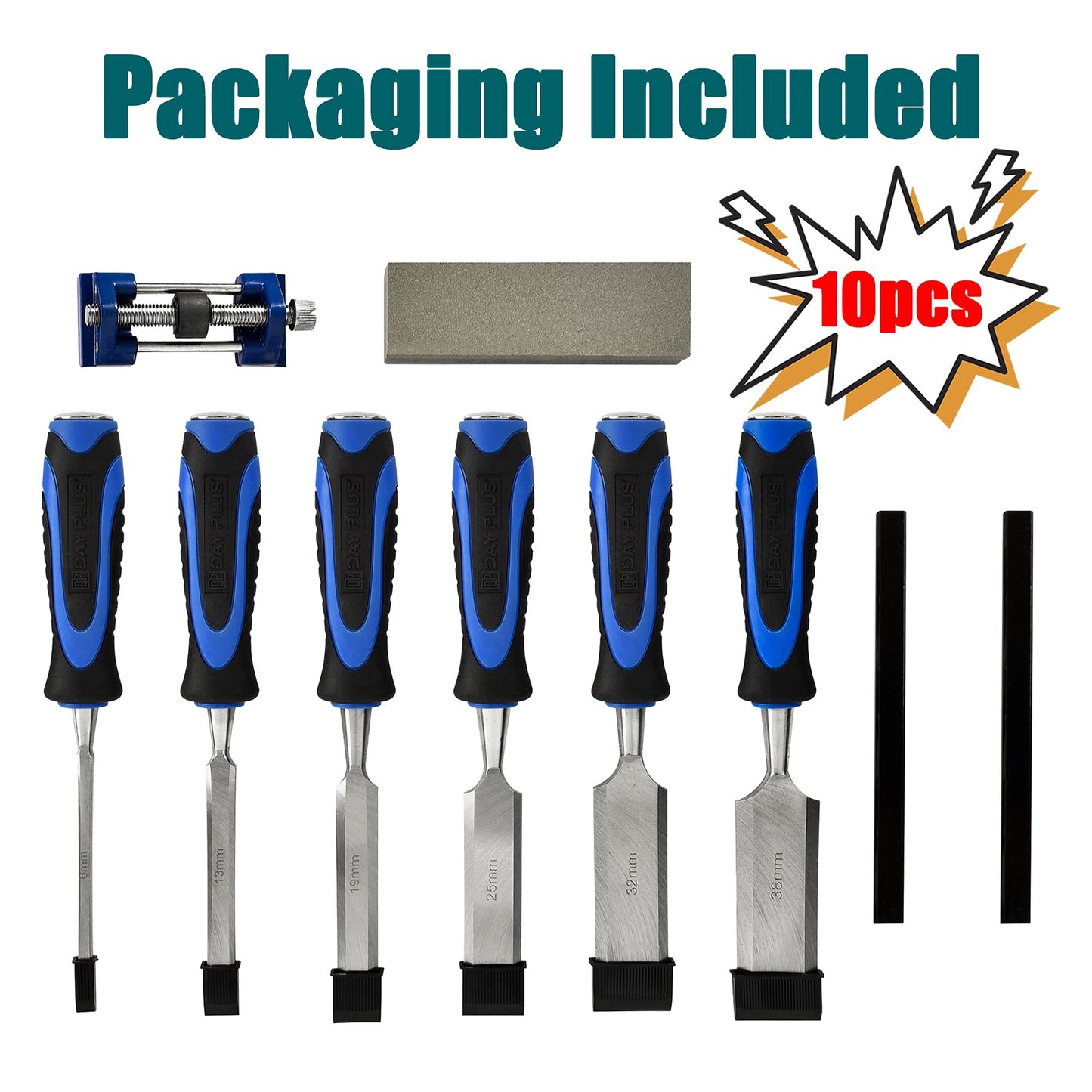 - 10-Piece Wood Chisel Set, Bevel Edge Wood Carving Chisel, Soft Grip with Strike Cap Set for Woodworking, Cr-V Construction Heavy Duty Chisel with Honing Guide, Sharpening Stone, Pencil & Storage Case