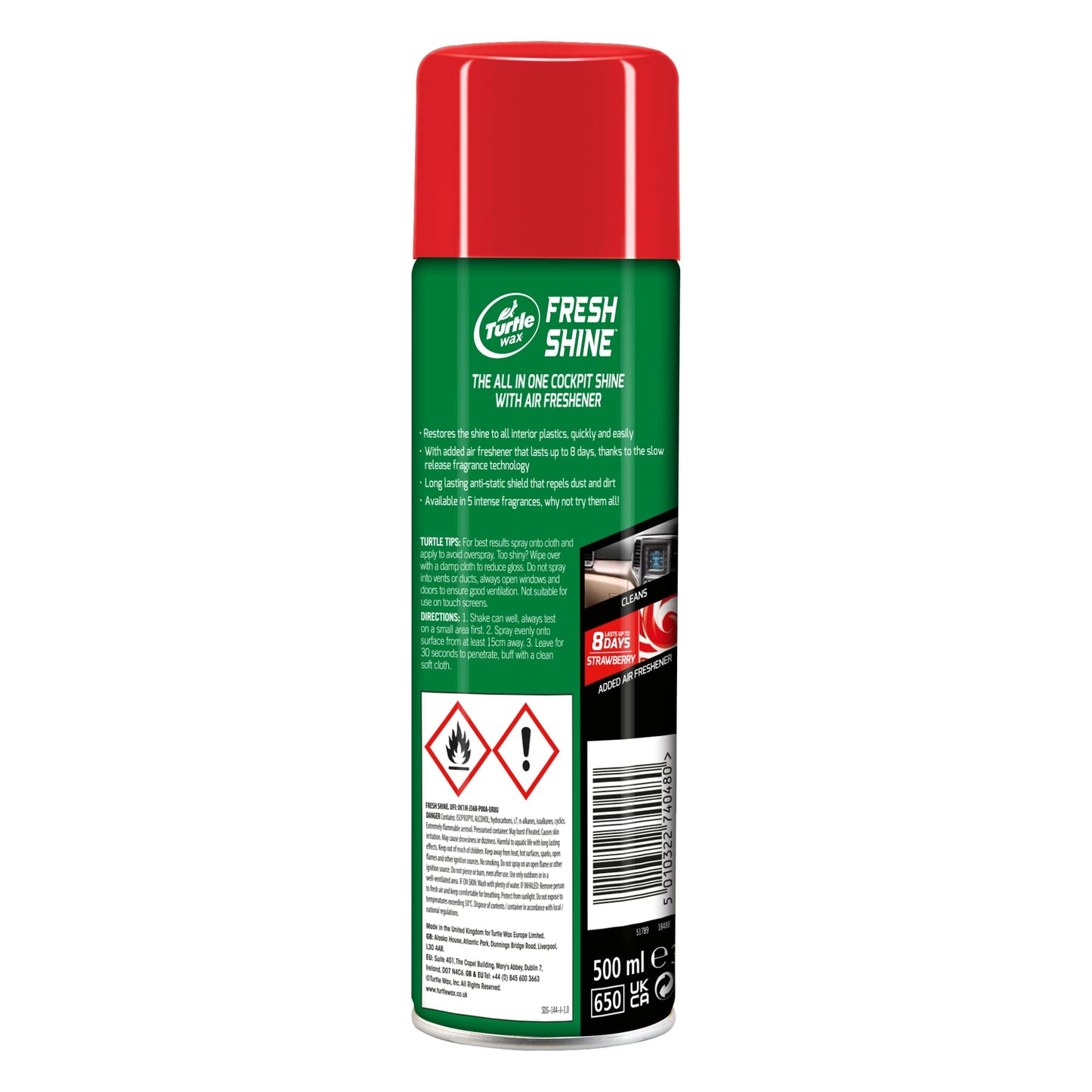 - Turtle Wax Fresh Shine - Interior Plastic & Dashboard Cleaner | with Air Freshener Strawberry Scent | 500ml -