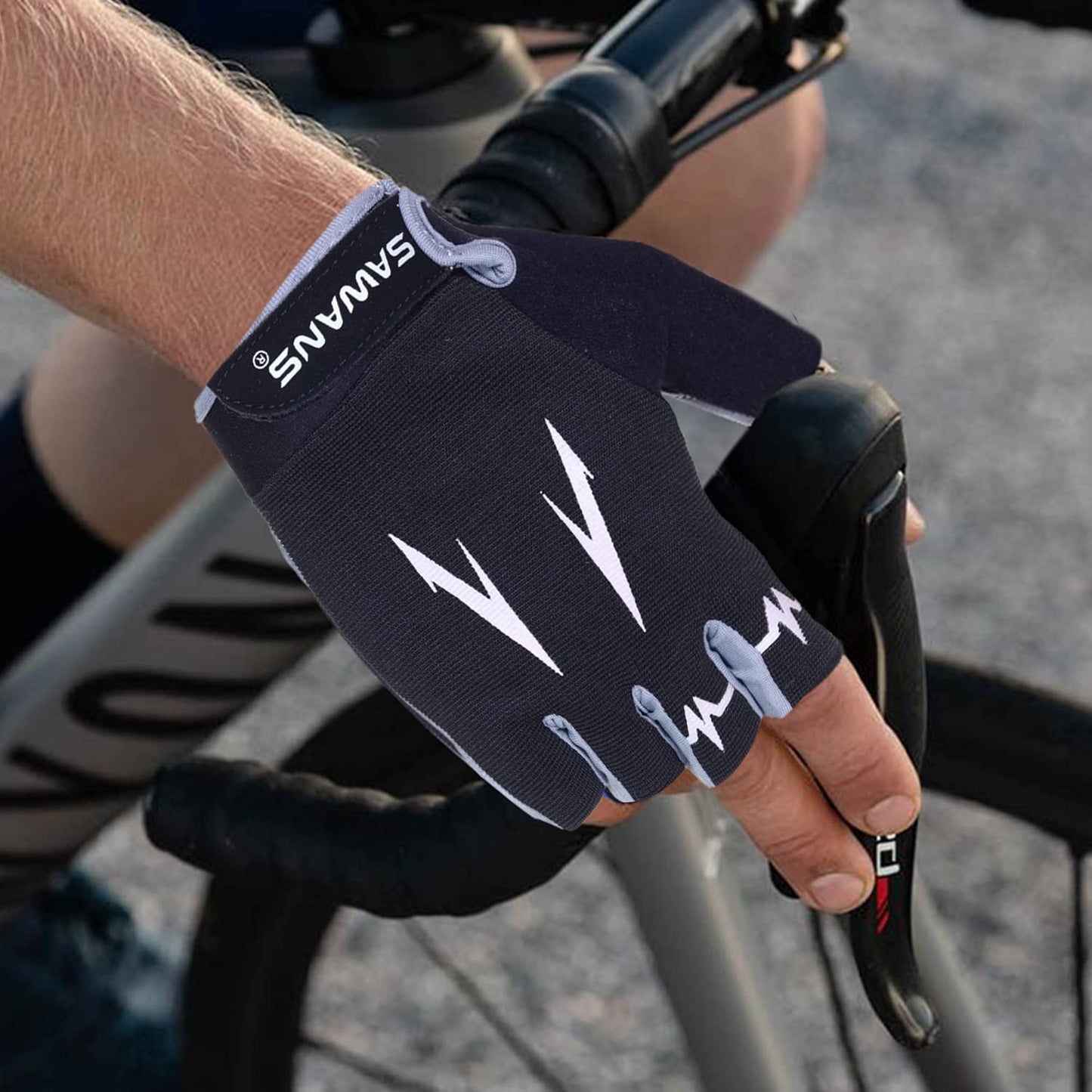 Cycling Gloves Half Finger Mountain Road Bike Cycle Gloves Anti Slip Shock Absorbing Padded Breathable MTB Bicycle Biking Gloves Sports Men Women (Black, L)