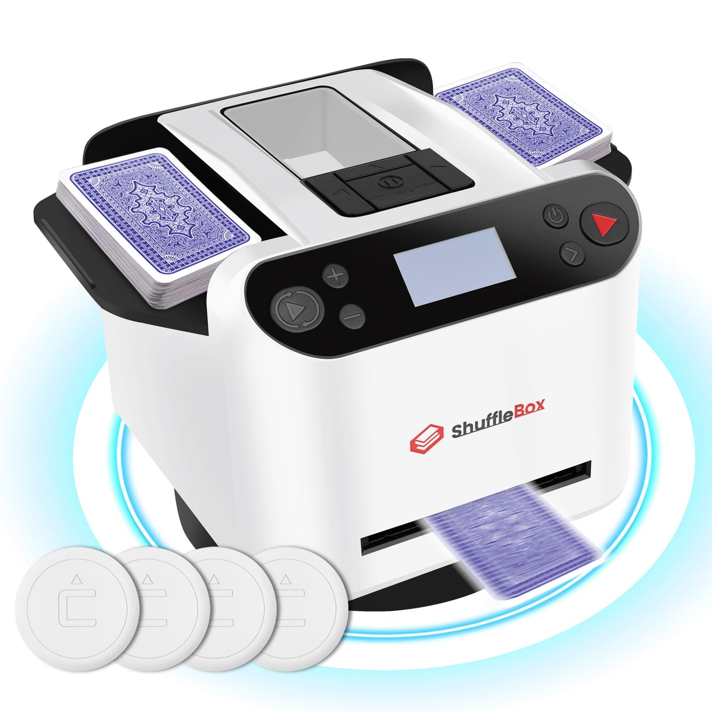 - ShuffleBox G1 Pro Automatic Card Shuffler and Dealer | 2-in-1 | Ultra Quiet | Rechargeable | White -