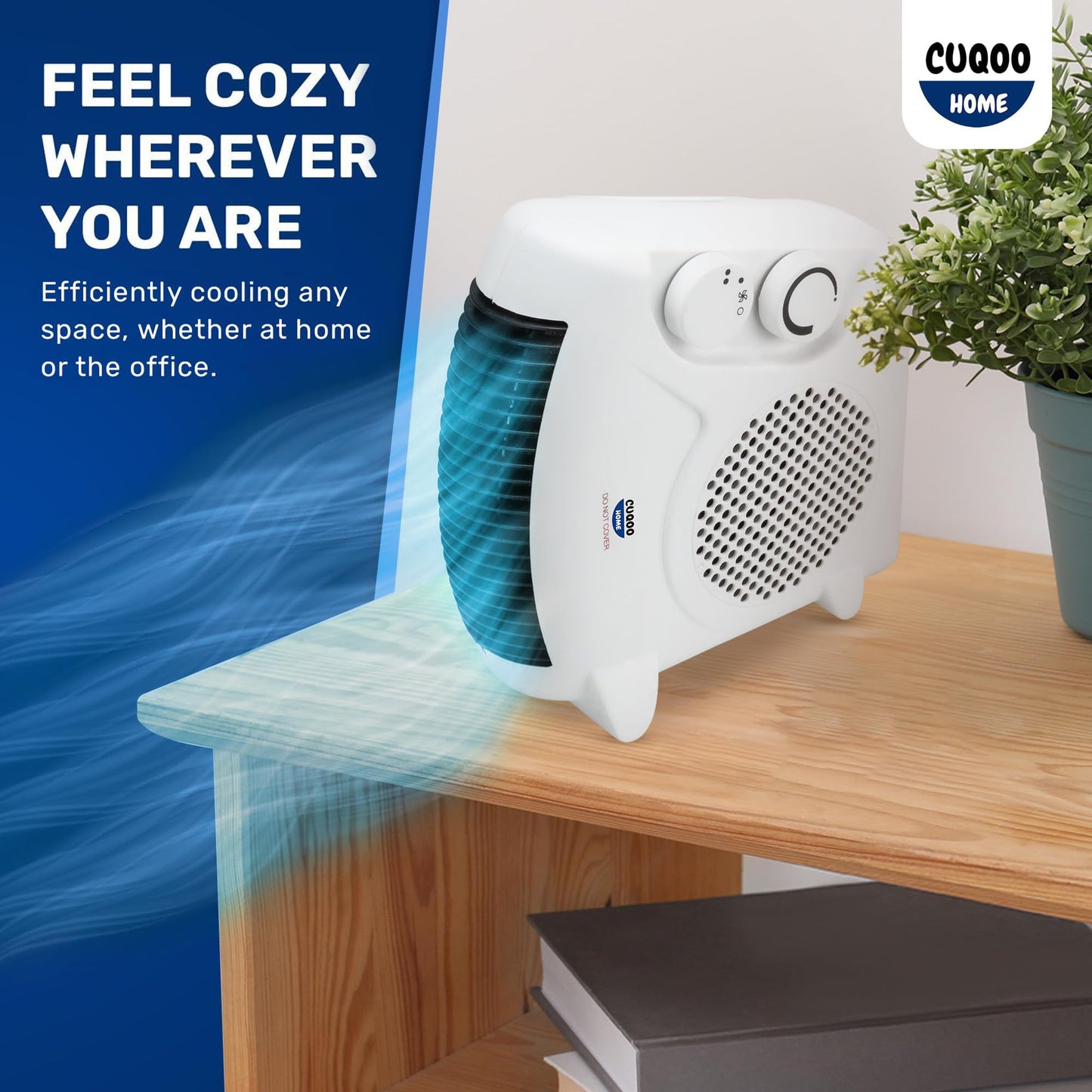 CUQOO Powerful 2KW Fan Heater with 2 Heat settings & Cool Function – Upright Electric Quiet Space Heater for Home with Variable Thermostat | Low Energy Usage |Perfect Electric Room Heater