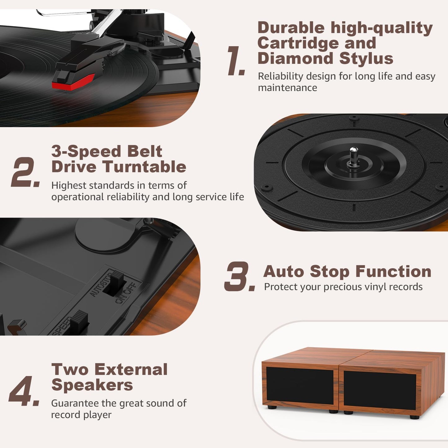 - Udreamer Record Player with 2 Dual Stereo Speakers -