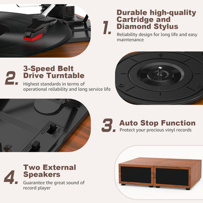 - Udreamer Record Player with 2 Dual Stereo Speakers -