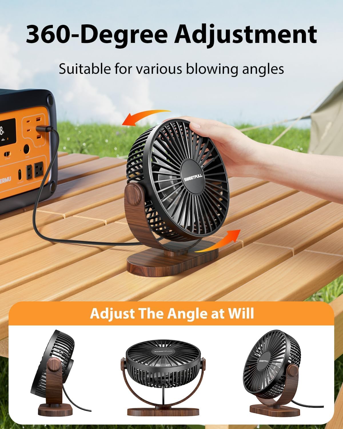 - SWEETFULL Desk Fan | Small USB Desk Fan | 3 Speeds | Portable Personal Desktop Fan | Black -