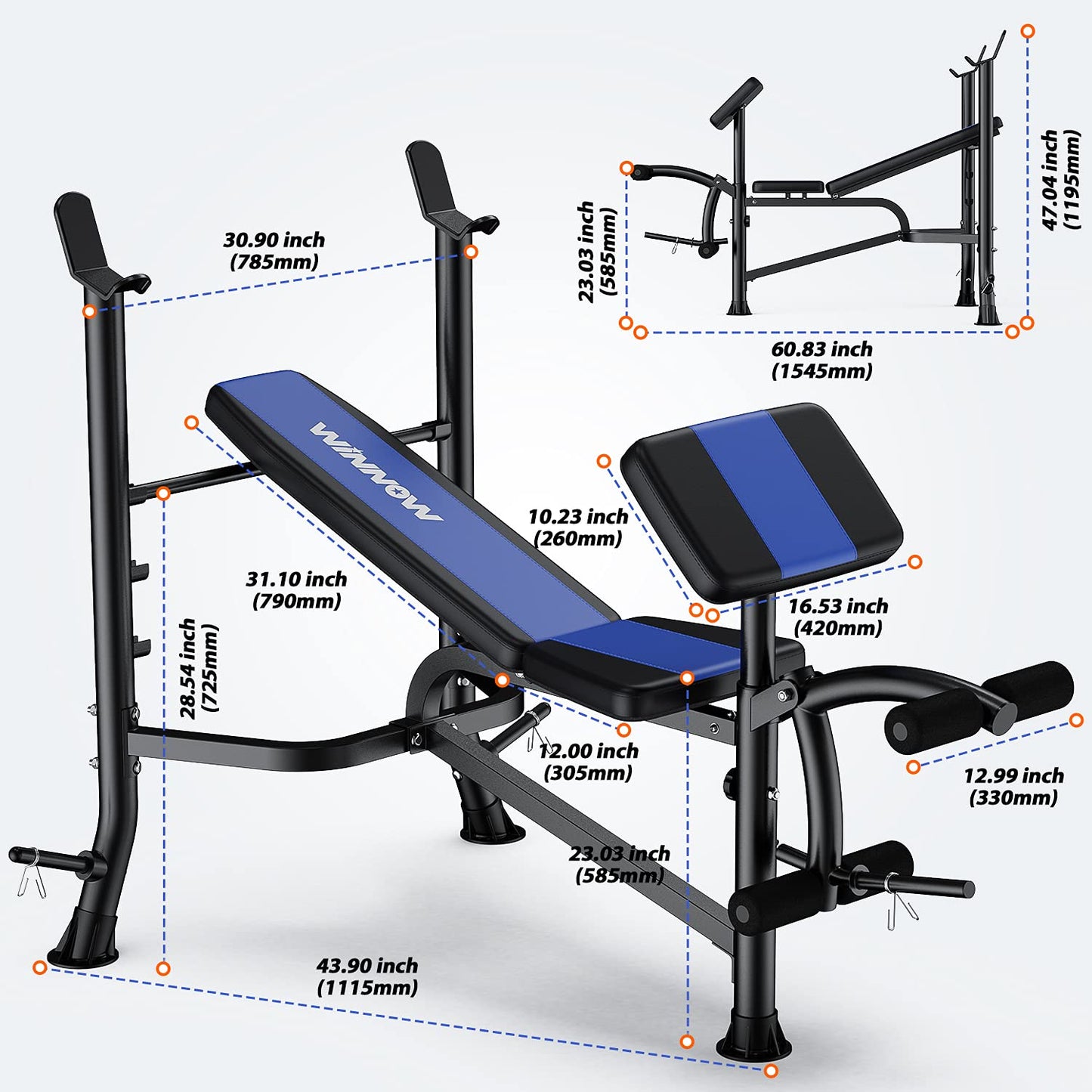 - WINNOW Adjustable Weight Bench with Leg Extension and Preacher Curl.