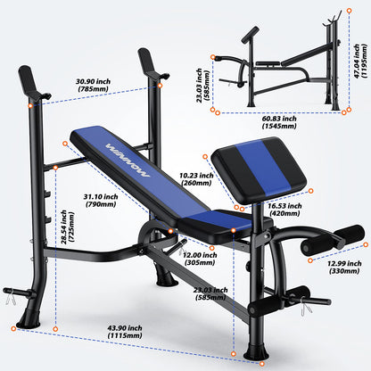 - WINNOW Adjustable Weight Bench with Leg Extension and Preacher Curl.