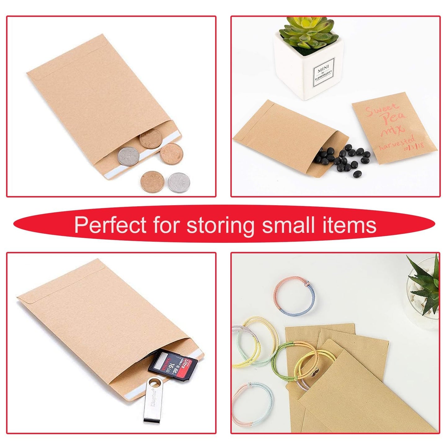 50 Pcs Small Envelopes,2.4 * 3.9 inch Brown Envelopes,Self Seal Money Envelopes,Small Envelopes for Money Seed Packing Storing Small Items Wages Notes Beads Envelopes