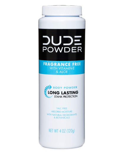 - DUDE Body Powder | Fragrance Free 4 Ounce Bottle Natural Deodorizers -