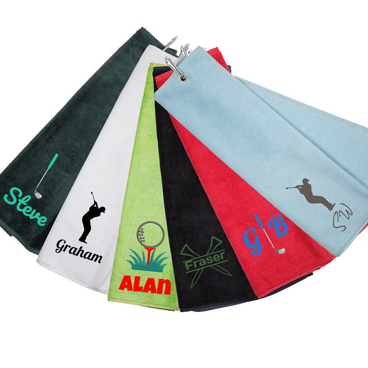 Always Looking Good Personalised Tri Fold Golf Towel with Name Luxury Velour 50cm x 40cm Custom Towel with Carabiner Clip Gift- Golf Gifts for men and women (Light Green)