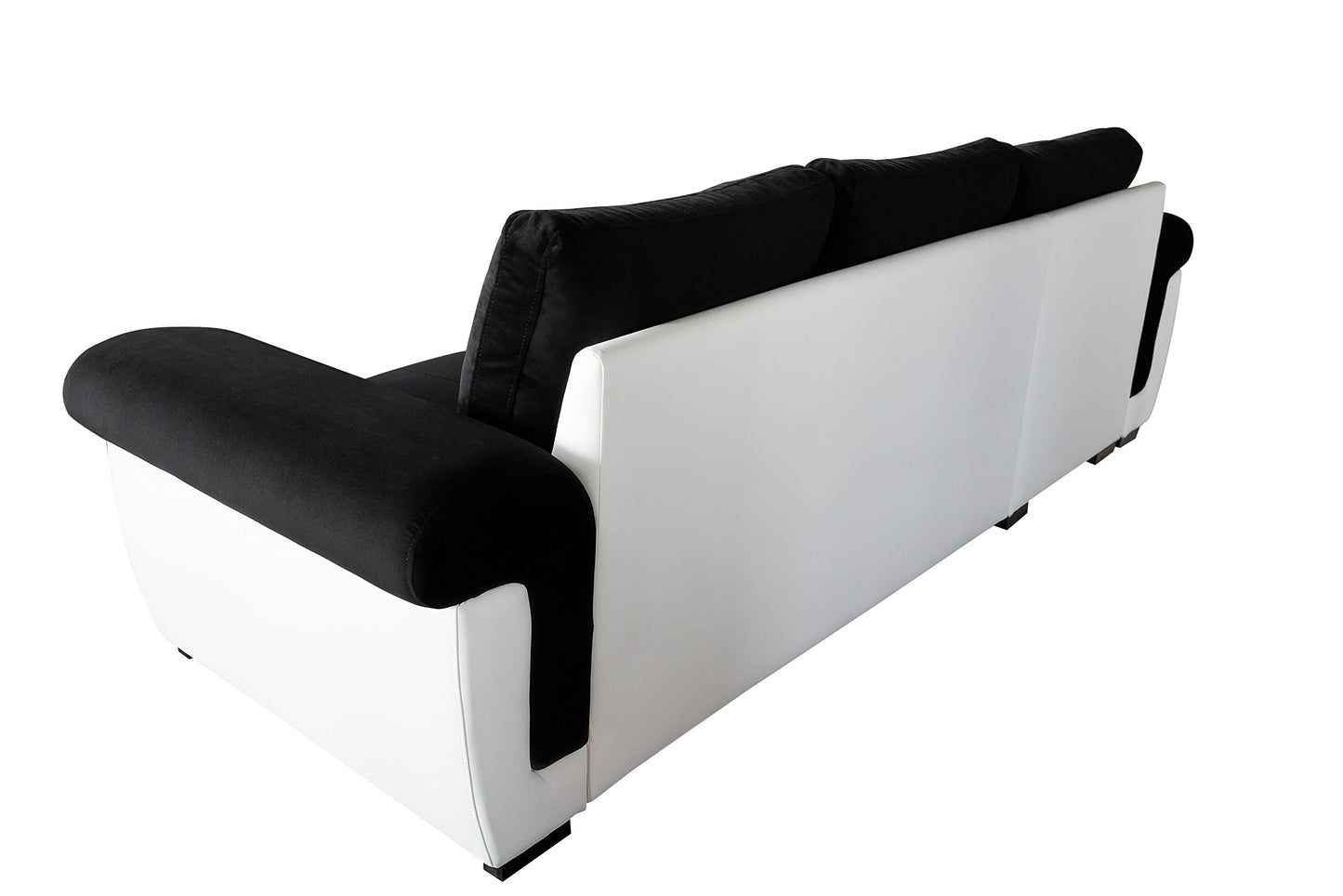 Corner Sofa Bed Black Soft Fabric/White PVC. Double Bed, Large Storage.