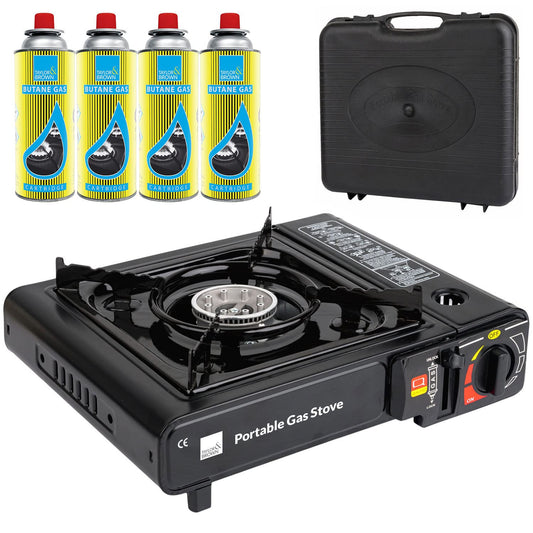 - Taylor & Brown Black | Portable Camping Stove | Carry Case | 4 Butane Gas -